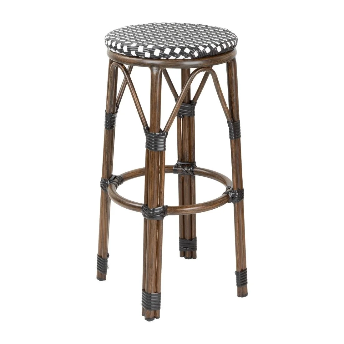 Bolero Parisian Style PE Rattan Bar Stools Black Dot Mix (2 Pack) - Image 1