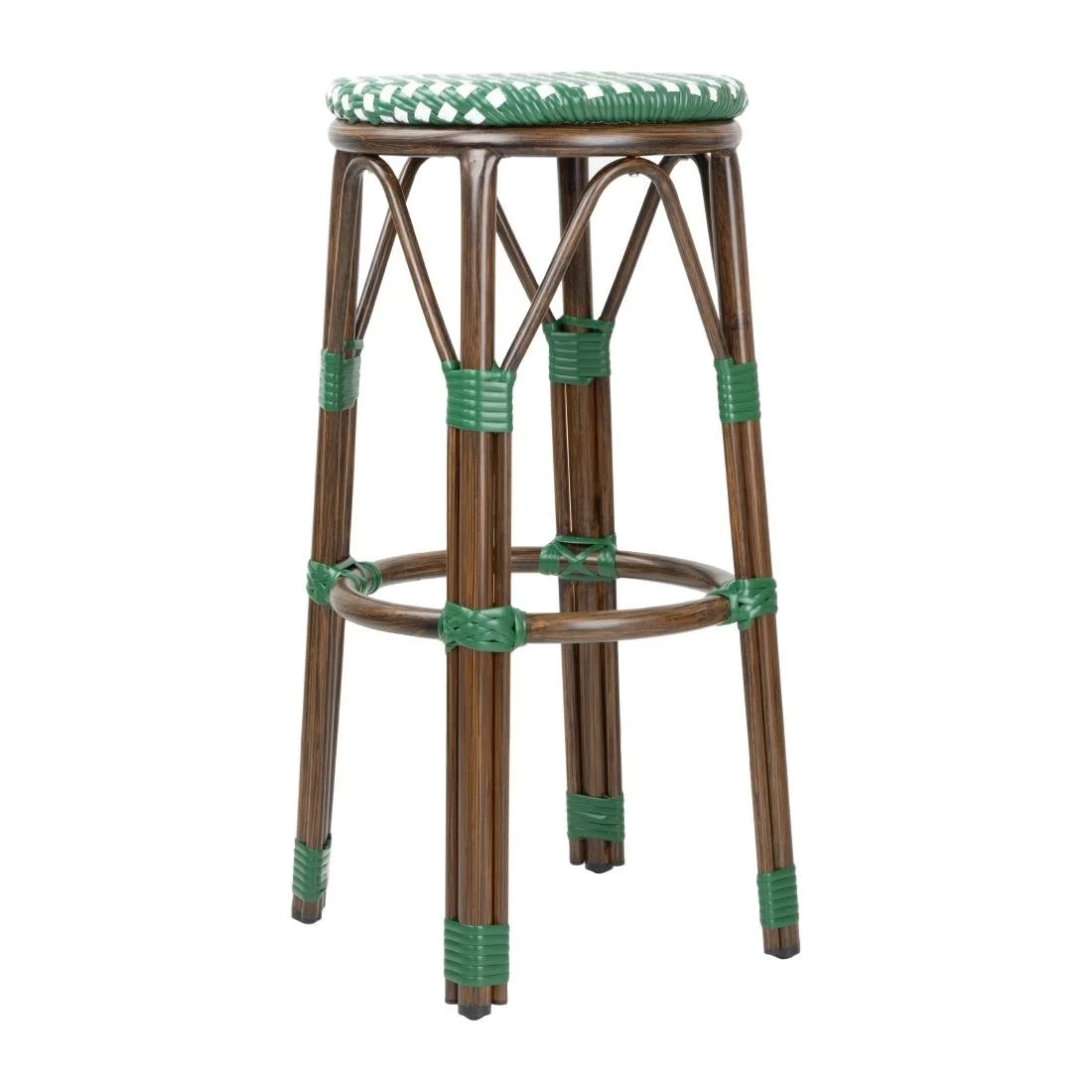 Bolero Parisian Style PE Rattan Bar Stools Green Dot Mix (2 Pack) - Image 1