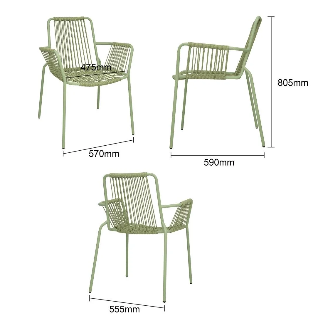 Bolero Melbourne Rope Design Arm Chairs Light Green (4 Pack) - Image 6