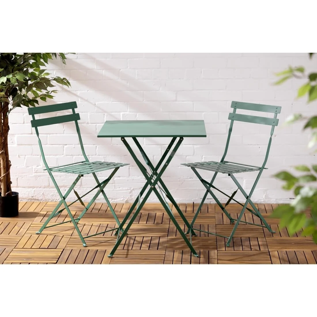 Bolero Perth Forest Green Pavement Style Steel Table Square 600mm - Image 3