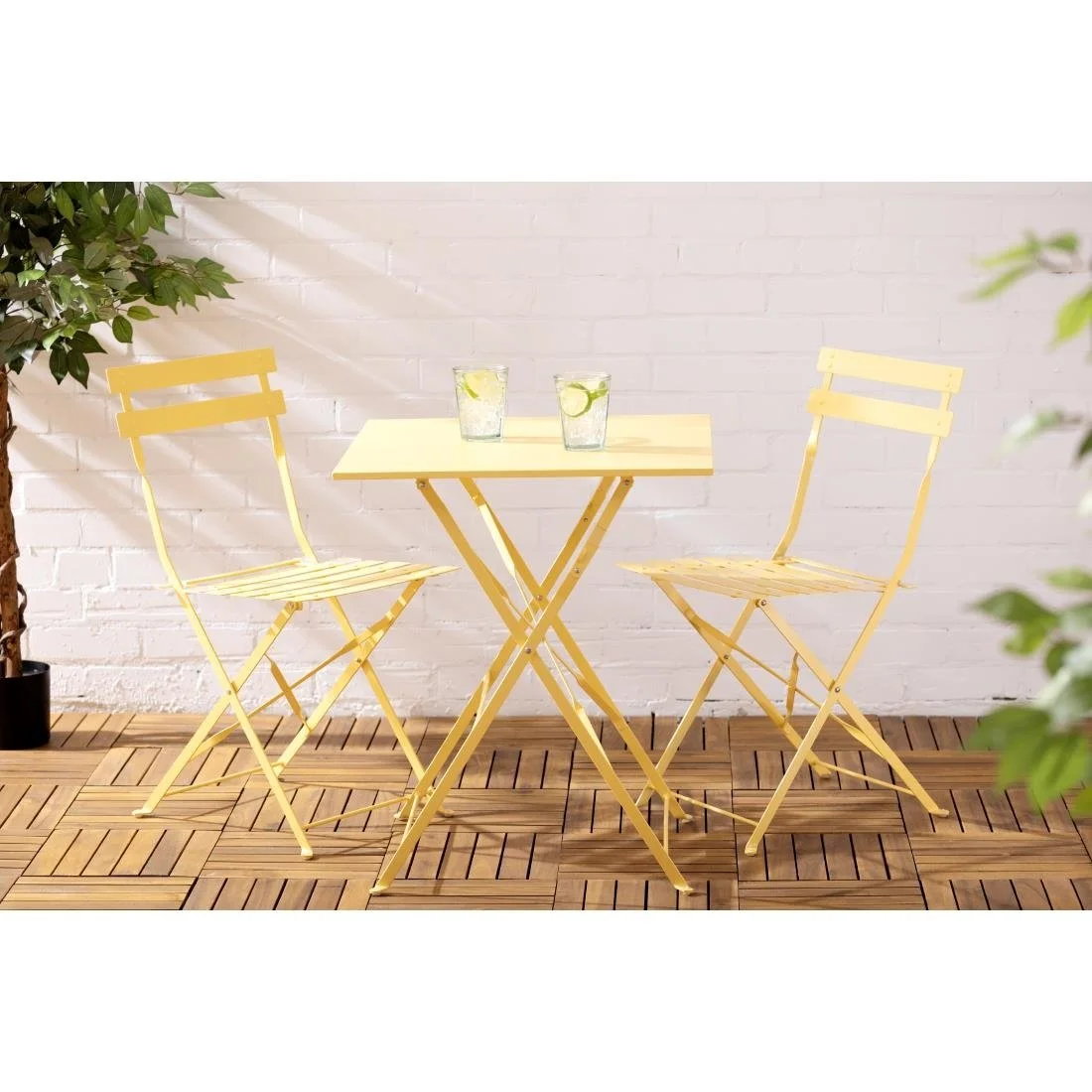 Bolero Perth Mellow Yellow Pavement Style Steel Table Square 600mm - Image 3