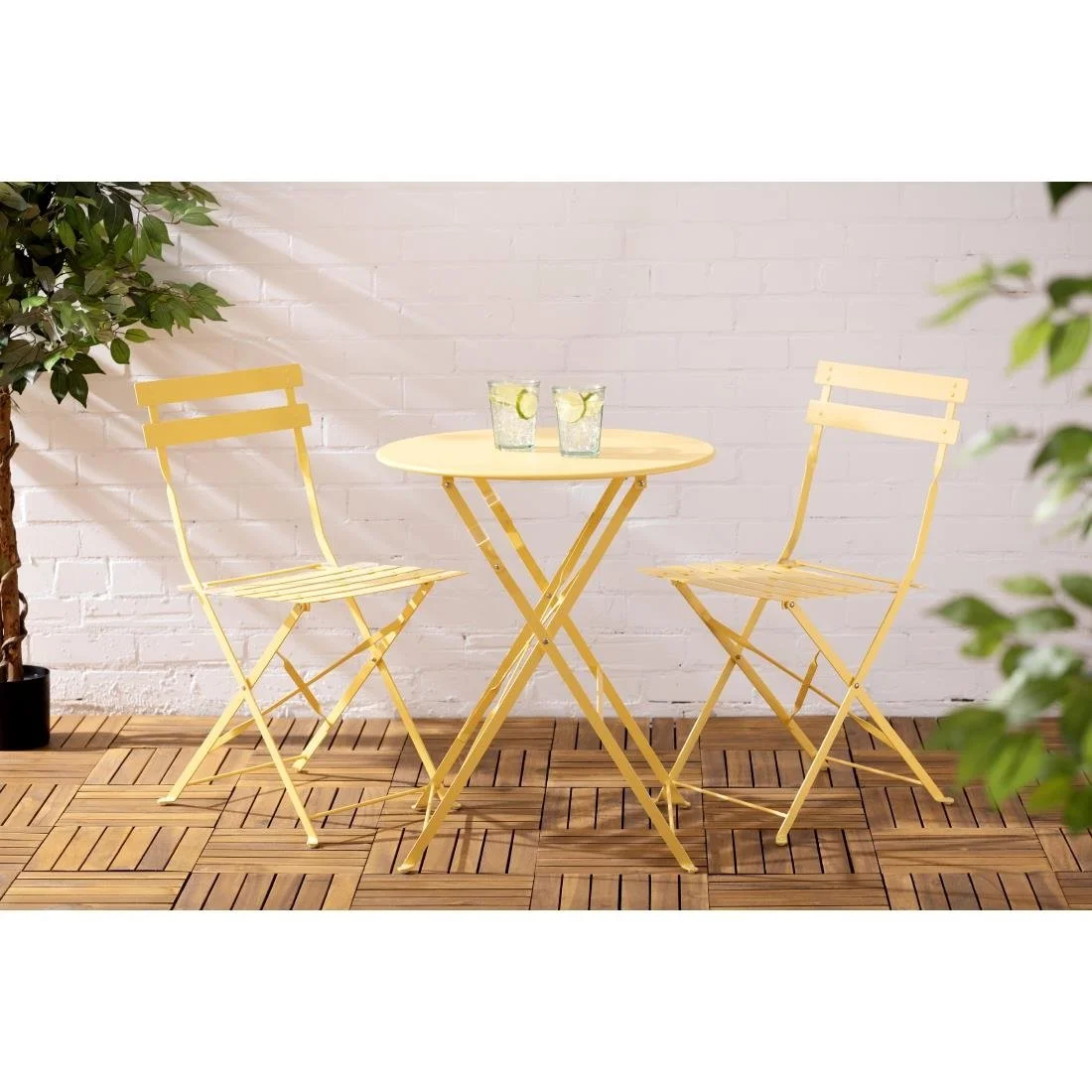 Bolero Perth Mellow Yellow Pavement Style Steel Table Round 600mm - Image 2