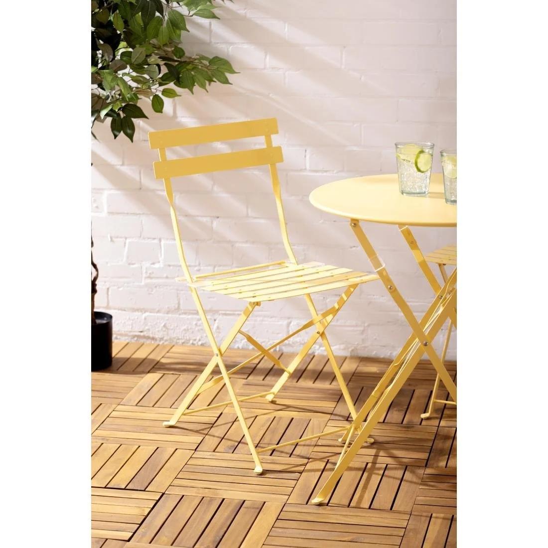 Bolero Perth Mellow Yellow Pavement Style Steel Table Round 600mm - Image 3