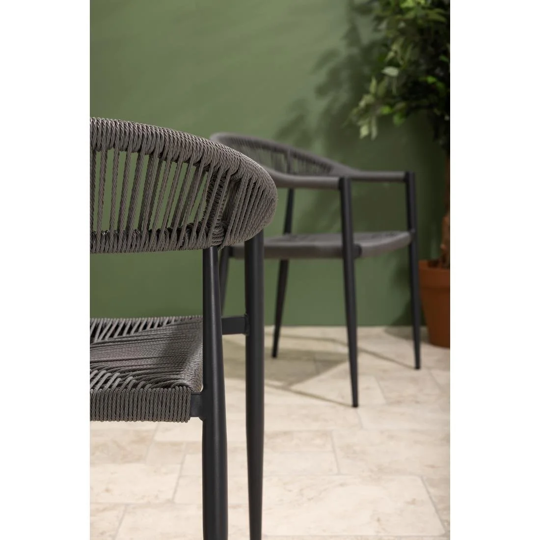 Bolero Eden PE Twist Rattan Outdoor Arm Chairs Charcoal (4 Pack) - Image 5