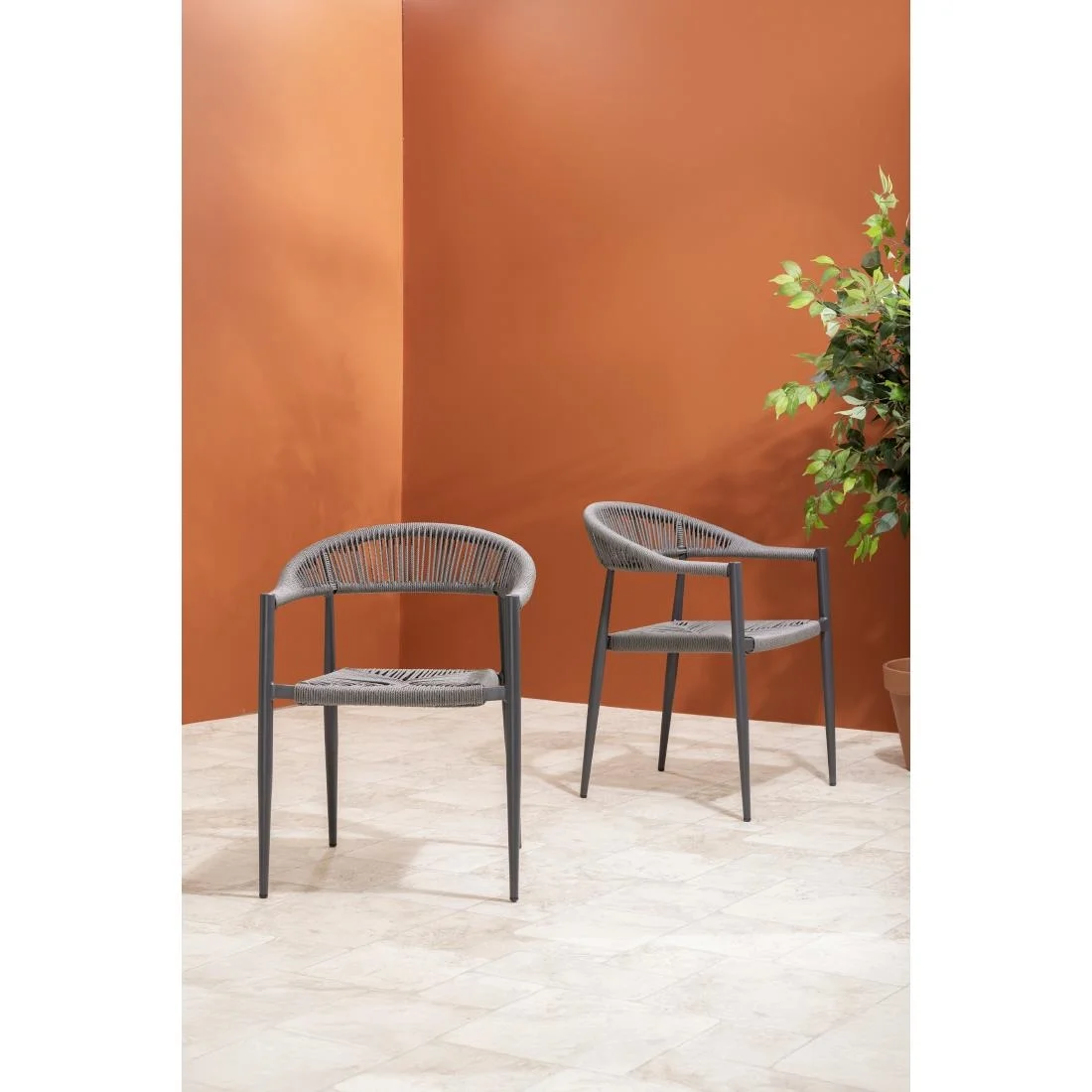 Bolero Eden PE Twist Rattan Outdoor Arm Chairs Charcoal (4 Pack) - Image 6