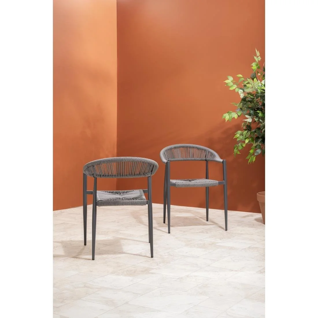 Bolero Eden PE Twist Rattan Outdoor Arm Chairs Charcoal (4 Pack) - Image 7