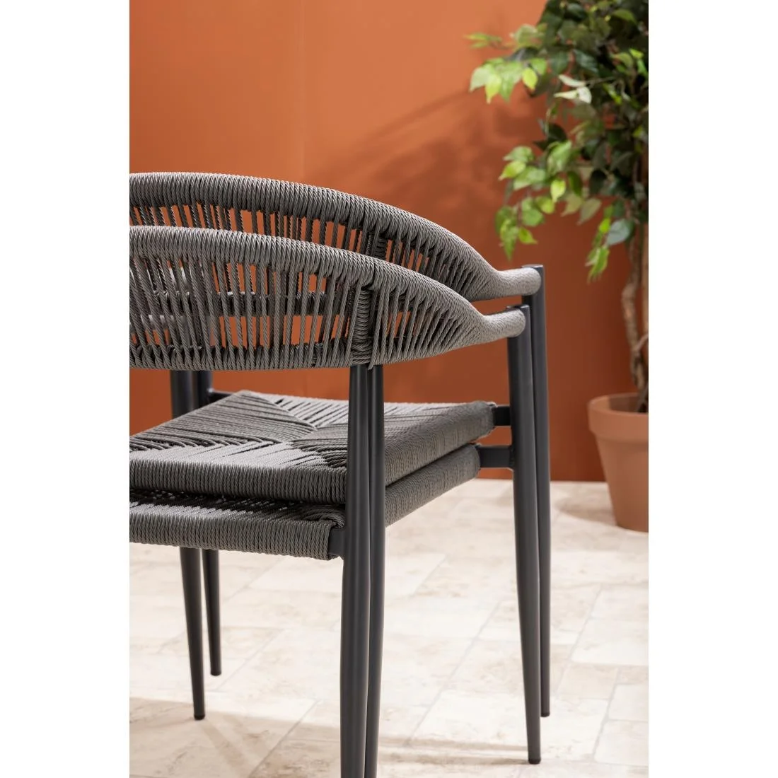 Bolero Eden PE Twist Rattan Outdoor Arm Chairs Charcoal (4 Pack) - Image 8