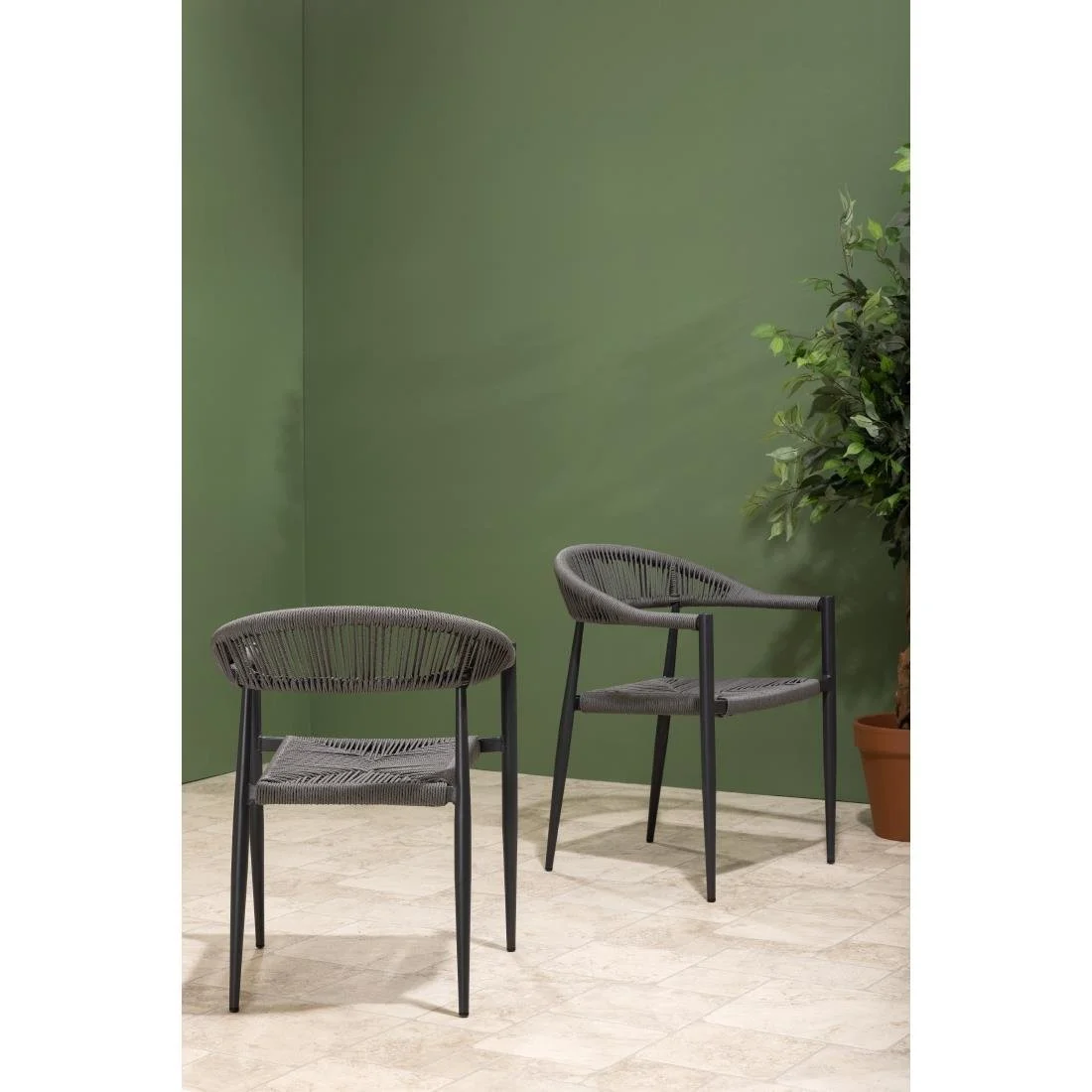 Bolero Eden PE Twist Rattan Outdoor Arm Chairs Charcoal (4 Pack) - Image 10