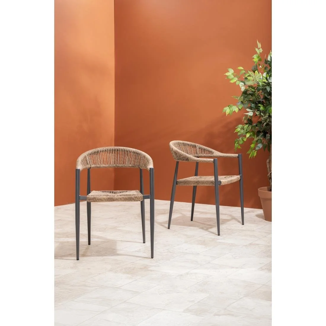 Bolero Eden PE Twist Rattan Outdoor Arm Chair Natural (4 Pack) - Image 6