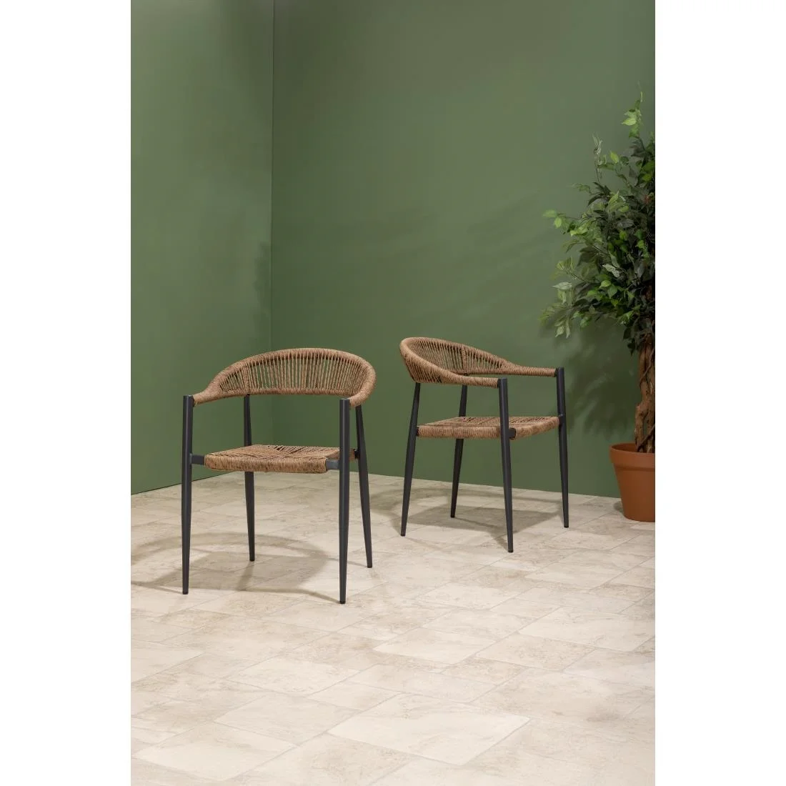 Bolero Eden PE Twist Rattan Outdoor Arm Chair Natural (4 Pack) - Image 9