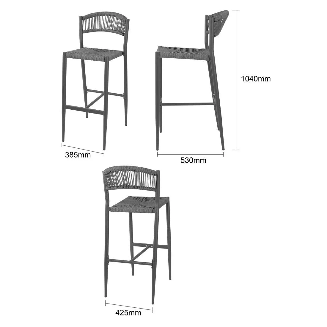 Bolero Eden PE Twist Rattan Outdoor Bar Stool Charcoal (2 Pack) - Image 5