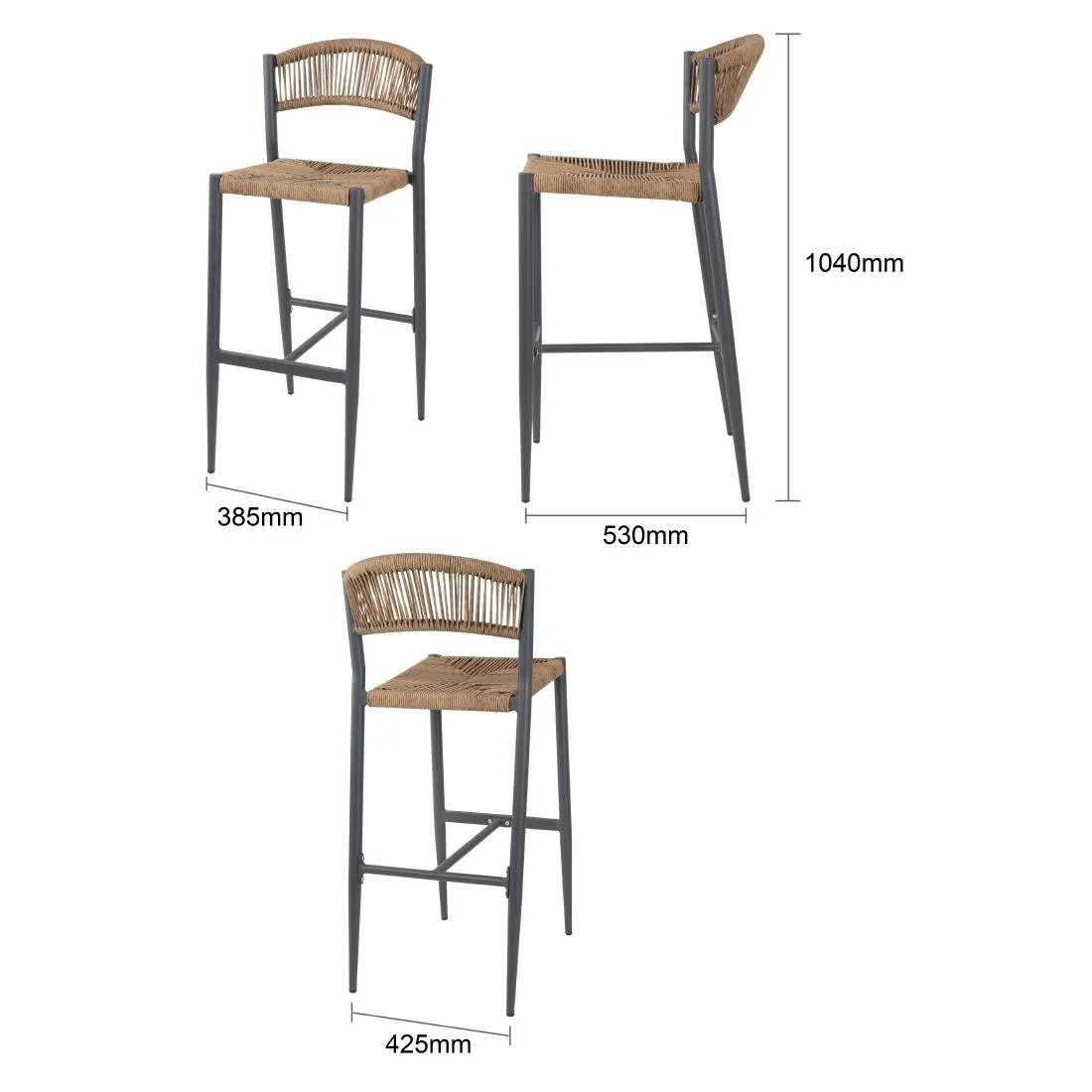 Bolero Eden PE Twist Rattan Outdoor Bar Stools Natural (2 Pack) - Image 5