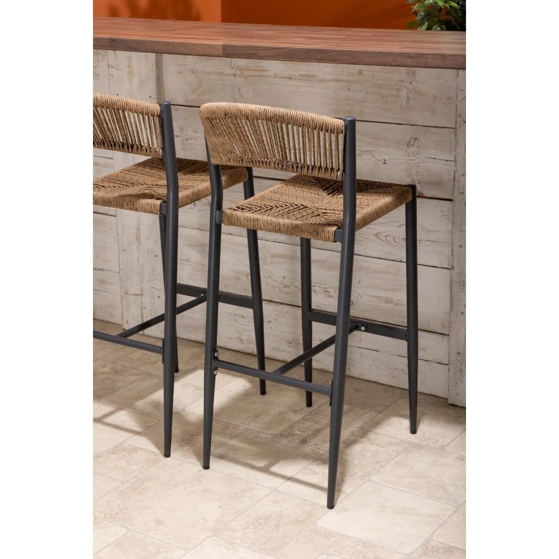 Bolero Eden PE Twist Rattan Outdoor Bar Stools Natural (2 Pack) - Image 7