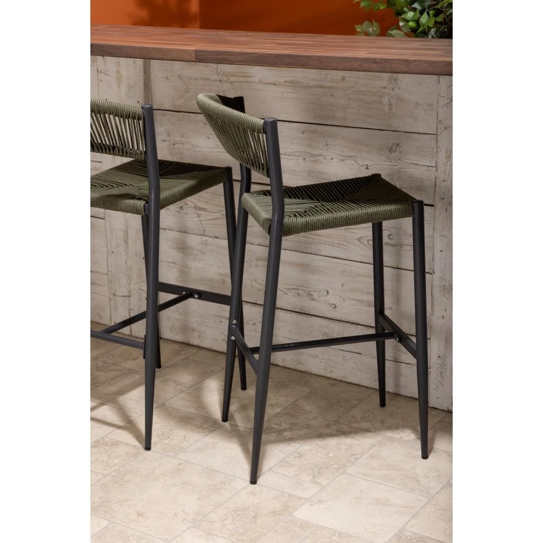 Bolero Eden PE Twist Rattan Outdoor Bar Stool Green (2 Pack) - Image 7