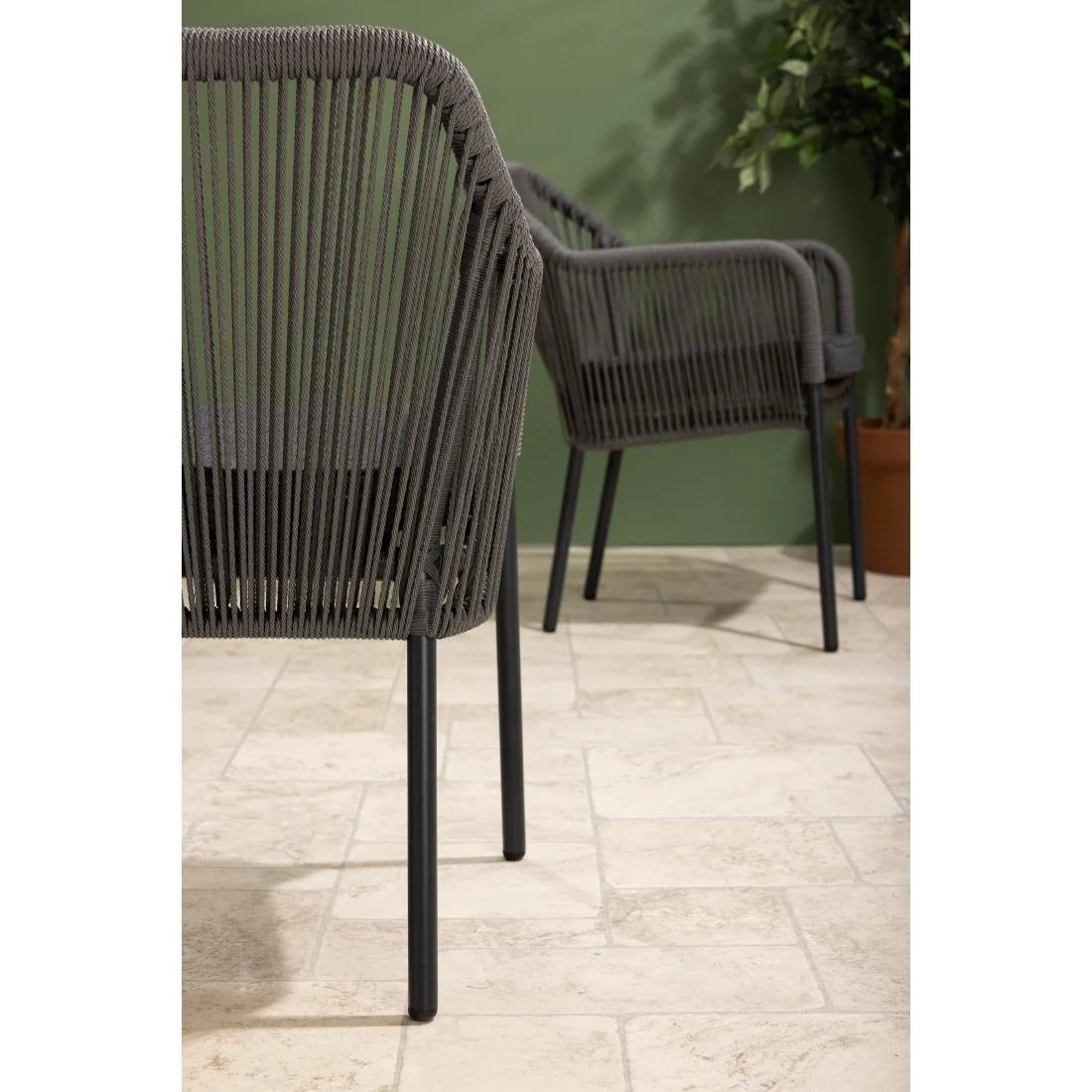 Bolero Bay PE Twist Rattan Outdoor Armchair Charcoal (2 Pack) - Image 5
