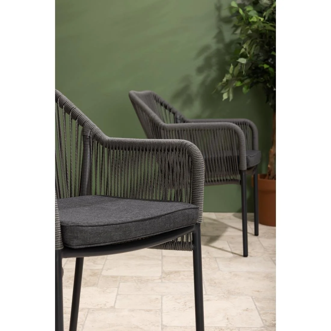 Bolero Bay PE Twist Rattan Outdoor Armchair Charcoal (2 Pack) - Image 6