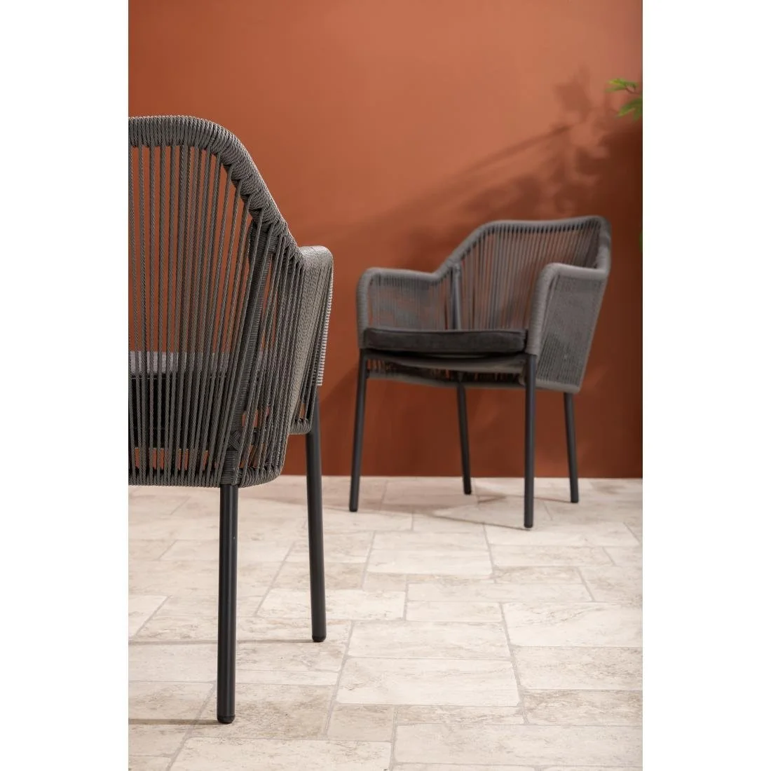 Bolero Bay PE Twist Rattan Outdoor Armchair Charcoal (2 Pack) - Image 9