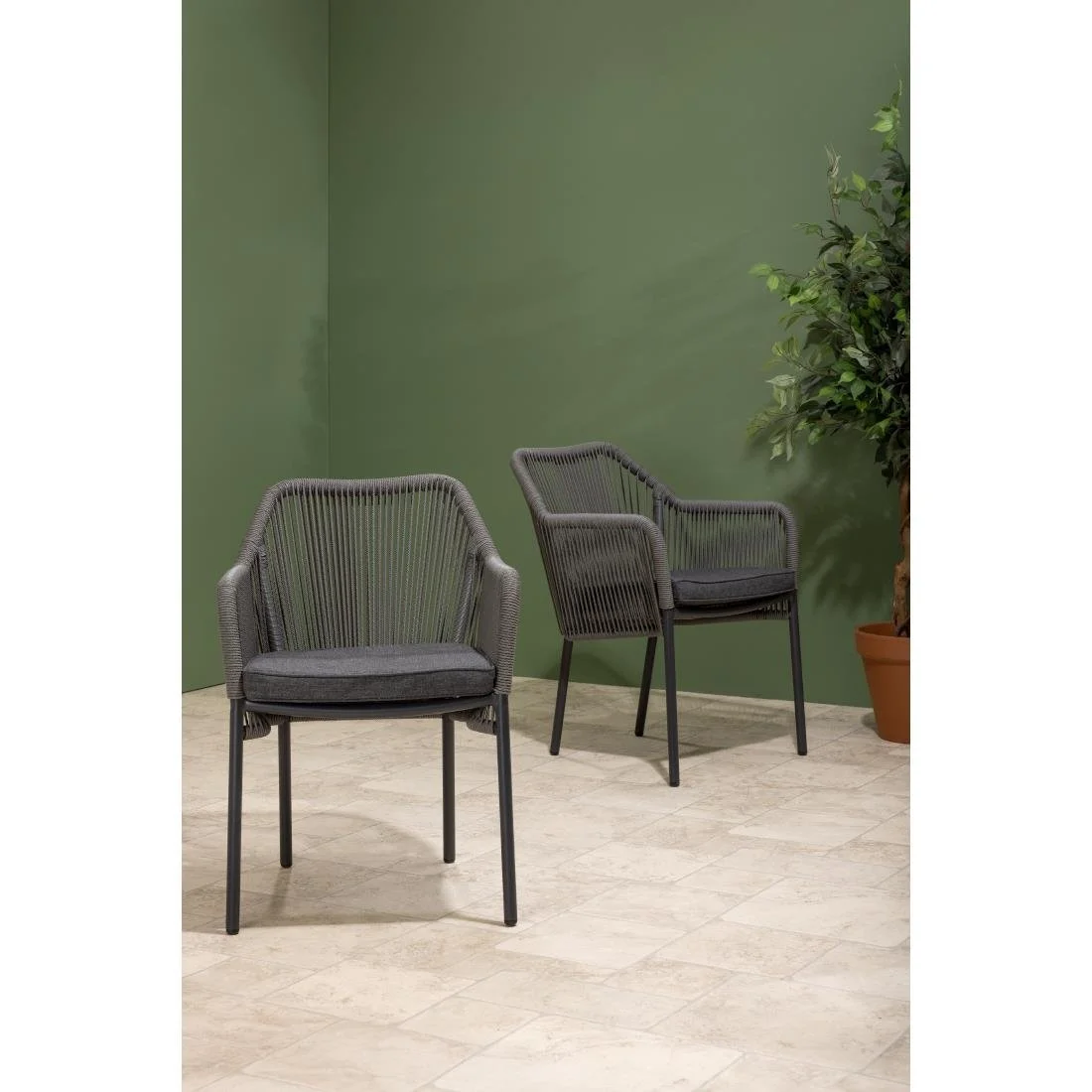 Bolero Bay PE Twist Rattan Outdoor Armchair Charcoal (2 Pack) - Image 10