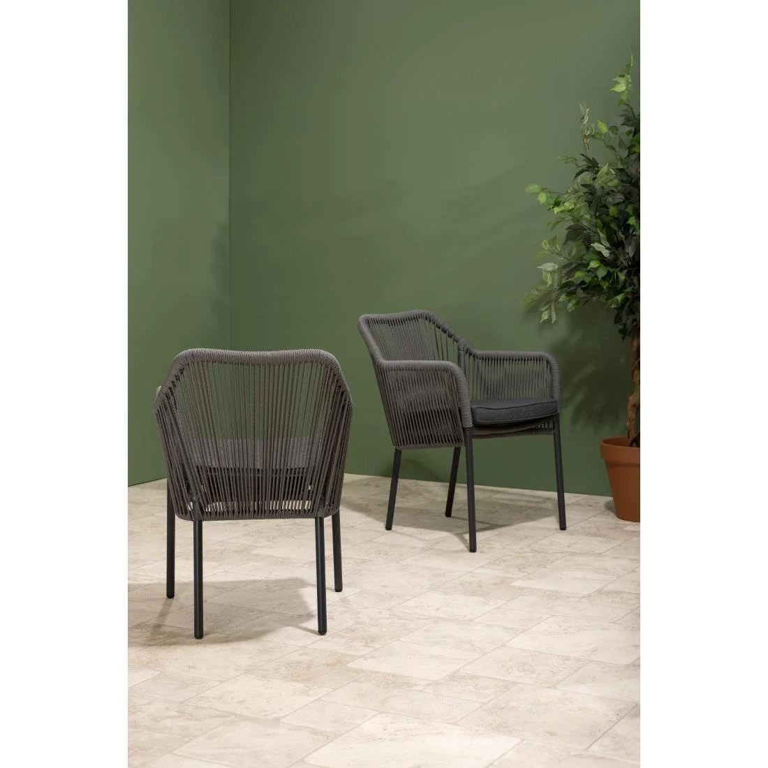 Bolero Bay PE Twist Rattan Outdoor Armchair Charcoal (2 Pack) - Image 11