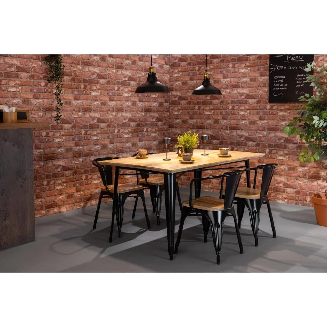 Bolero Bistro Dining Table Mango Wood Top Black Frame 1450mm - Image 2