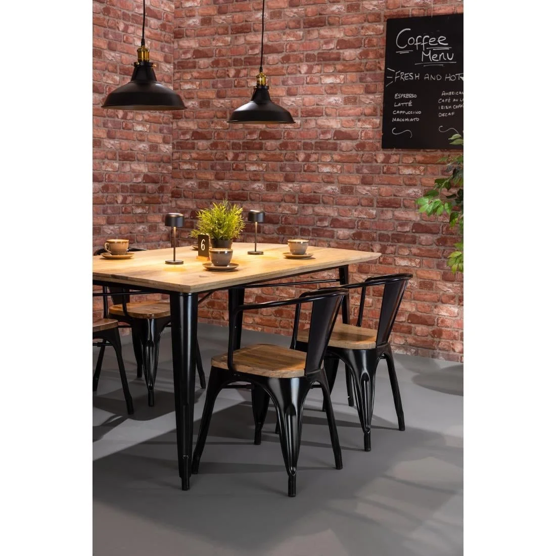 Bolero Bistro Dining Table Mango Wood Top Black Frame 1450mm - Image 3