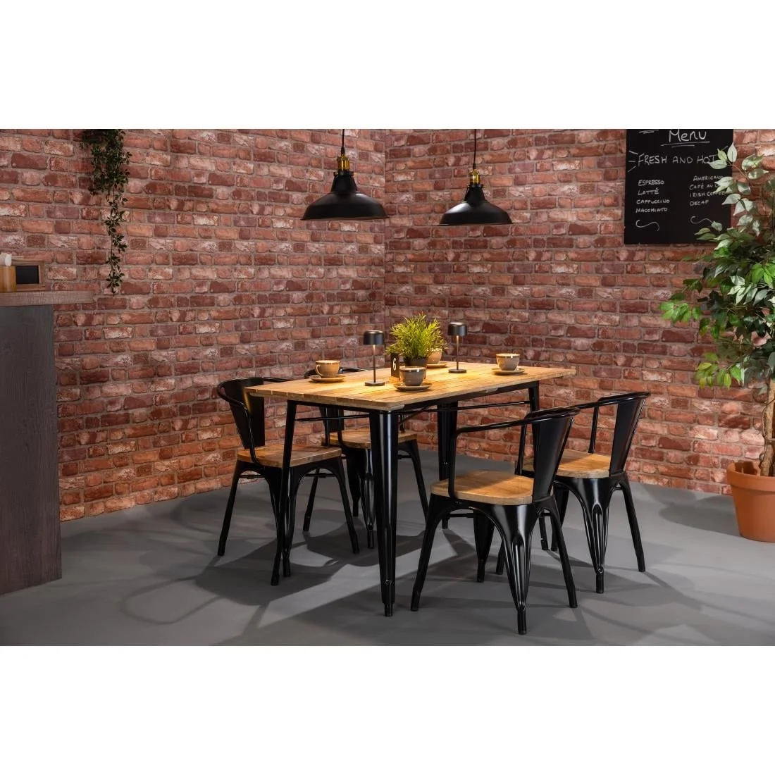 Bolero Bistro Dining Table Slatted Mango Wood Top Black 1200mm - Image 2