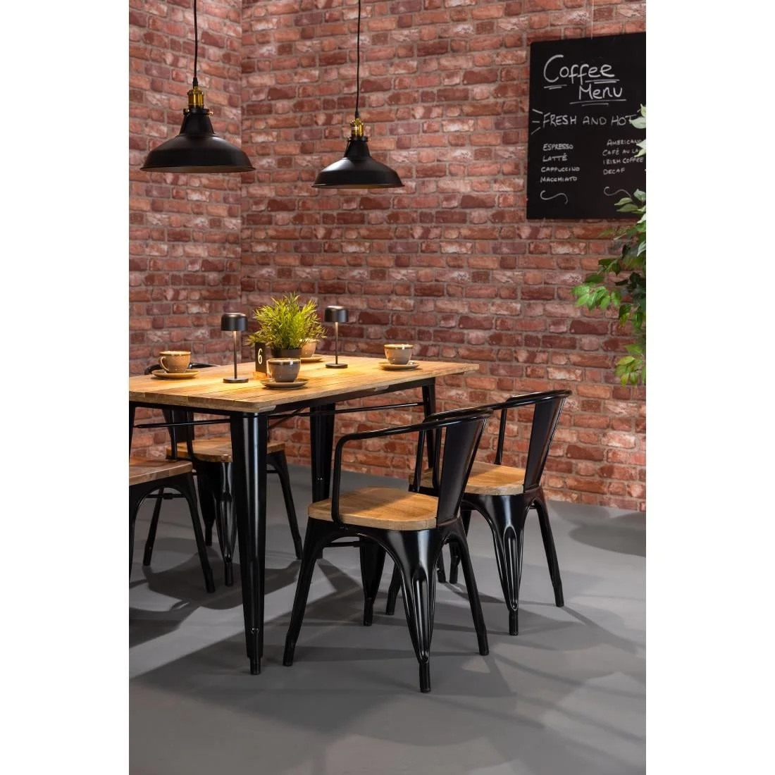 Bolero Bistro Dining Table Slatted Mango Wood Top Black 1200mm - Image 3