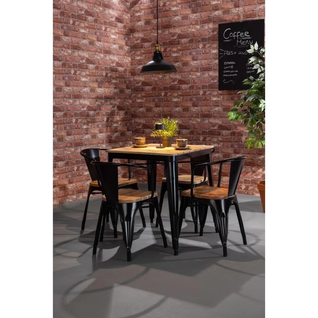 Bolero Bistro Dining Table Slatted Mango Wood Top Black Frame 650mm - Image 3