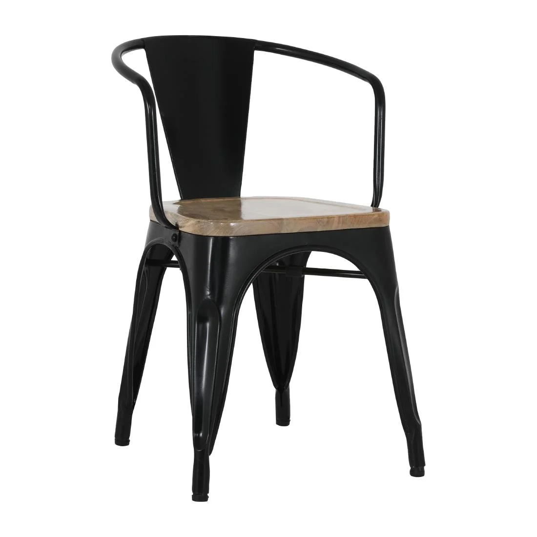 Bolero Bistro Curve Armchairs with Wooden Seat Pad Black (4 Pack)