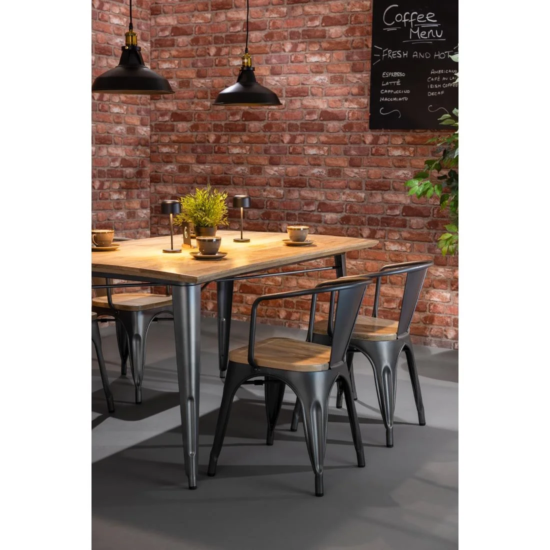Bolero Bistro Curve Armchairs with Wooden Seat Pad Gunmetal (4 Pack) - Image 2