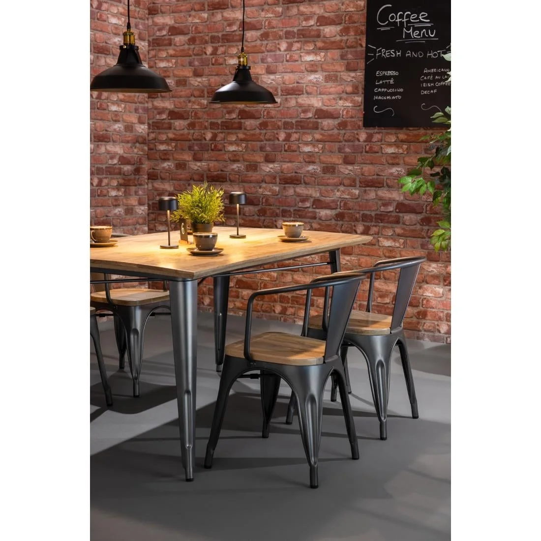 Bolero Bistro Dining Table Mango Wood Top Gunmetal Frame 1450mm - Image 2