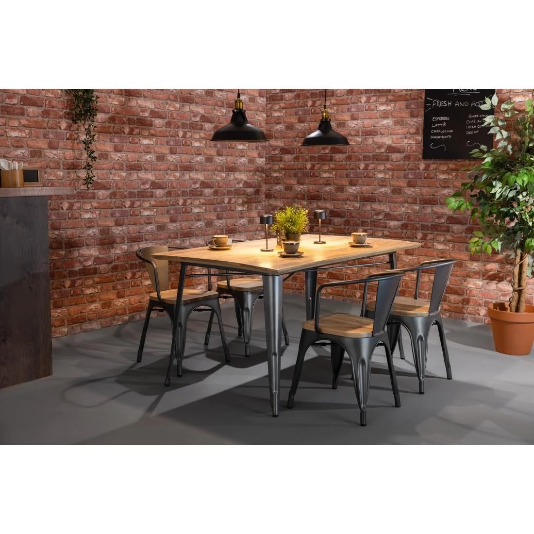 Bolero Bistro Dining Table Mango Wood Top Gunmetal Frame 1450mm - Image 3