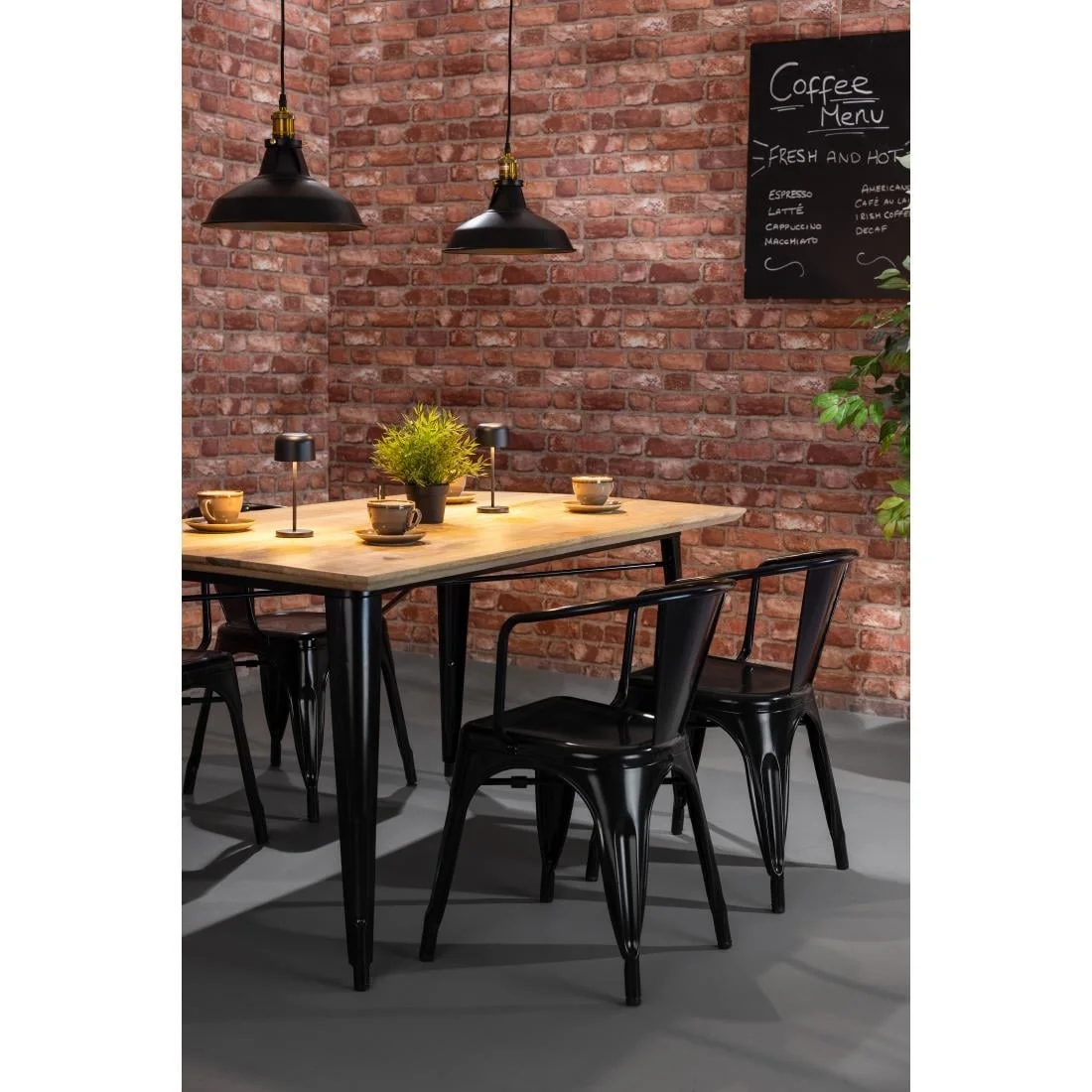 Bolero Bistro Dining Table Mango Wood Top Black Frame 1450mm - Image 5