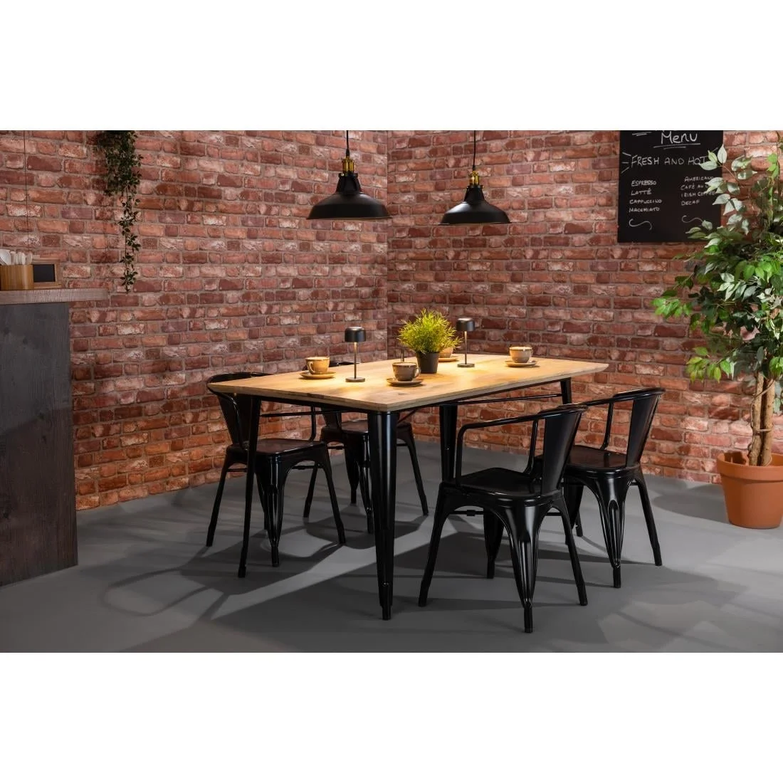 Bolero Bistro Dining Table Mango Wood Top Black Frame 1450mm - Image 6