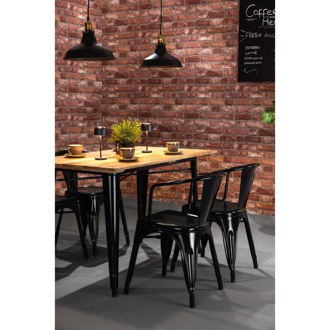 Bolero Bistro Dining Table Slatted Mango Wood Top Black 1200mm - Image 4
