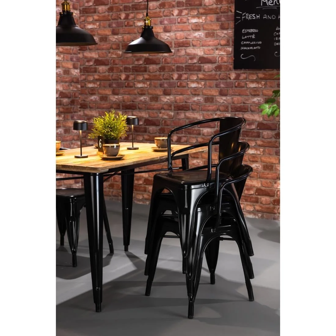 Bolero Bistro Dining Table Slatted Mango Wood Top Black 1200mm - Image 6