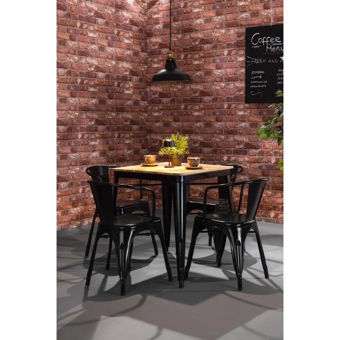 Bolero Bistro Dining Table Slatted Mango Wood Top Black Frame 650mm - Image 7