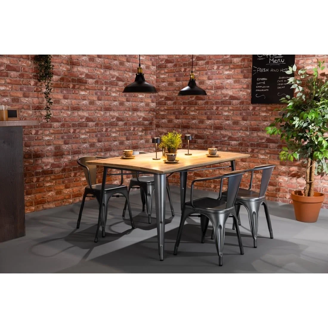 Bolero Bistro Dining Table Mango Wood Top Gunmetal Frame 1450mm - Image 4