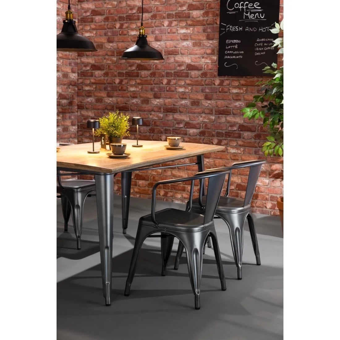 Bolero Bistro Dining Table Mango Wood Top Gunmetal Frame 1450mm - Image 5