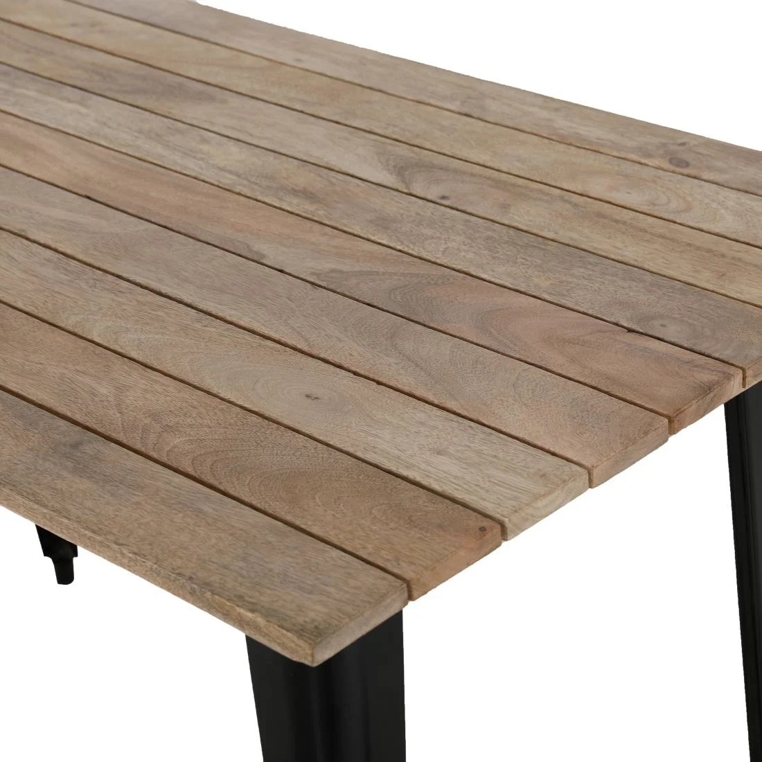 Bolero Bistro Dining Table Slatted Mango Wood Top Black 1200mm - Image 7