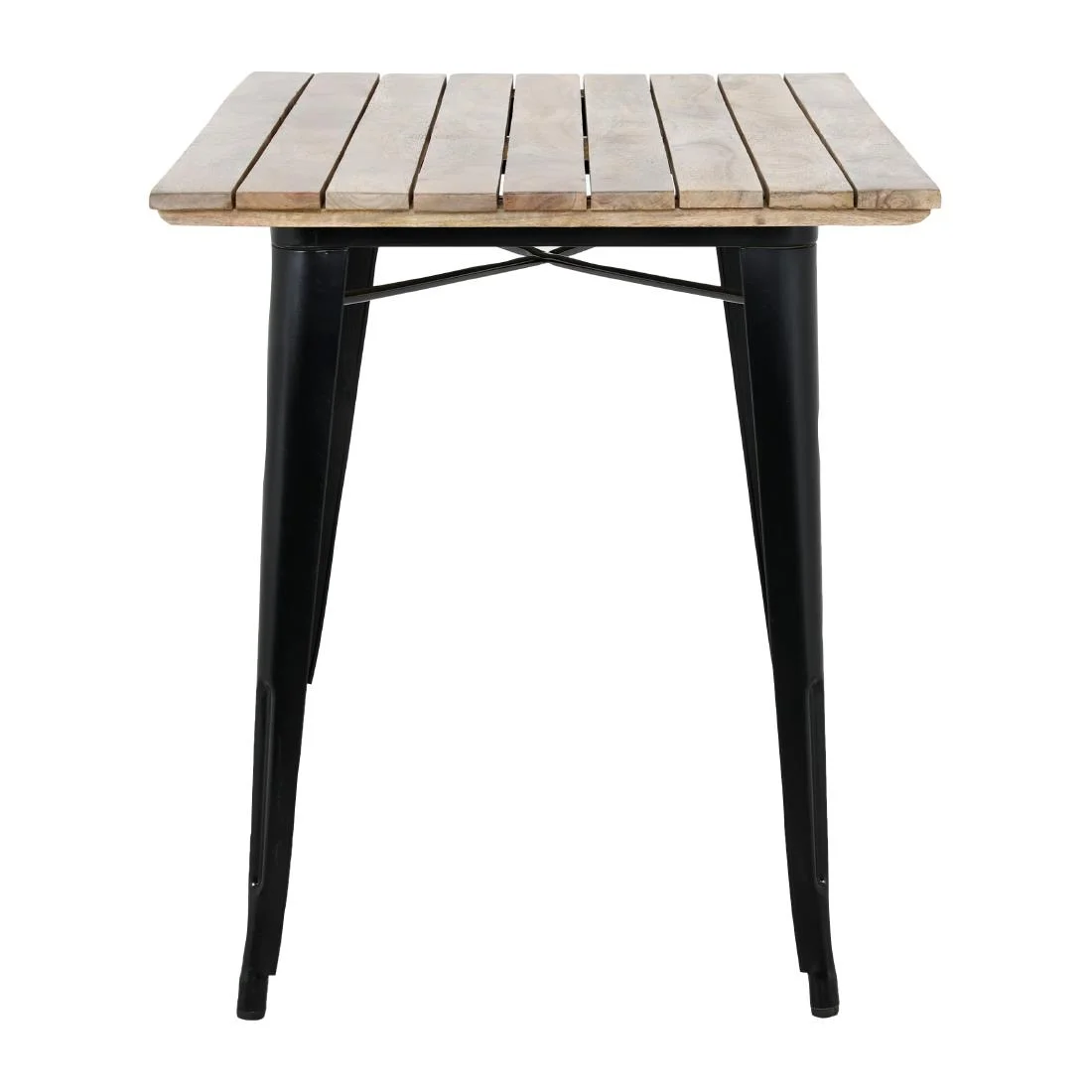 Bolero Bistro Dining Table Slatted Mango Wood Top Black 1200mm - Image 8