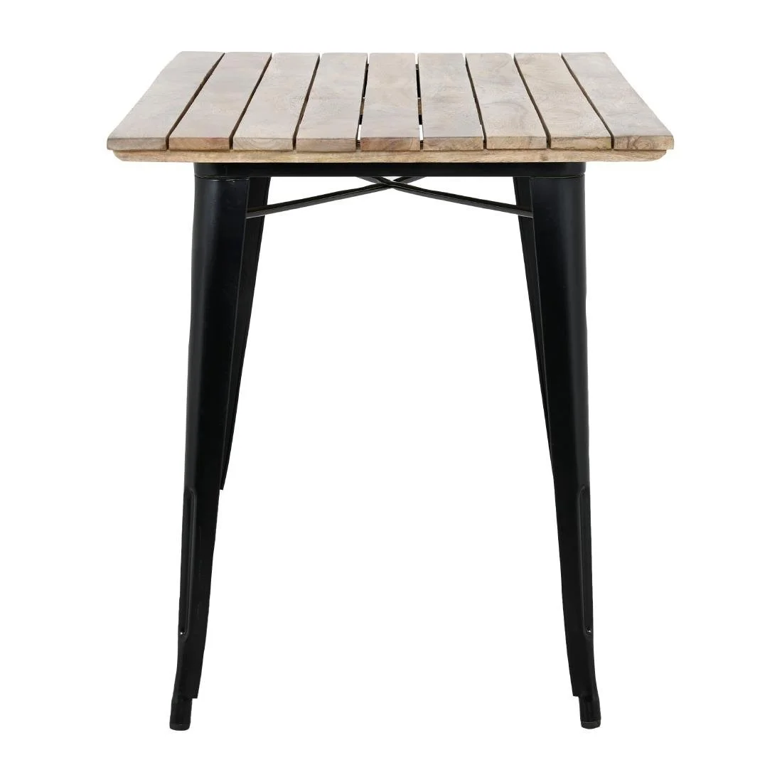 Bolero Bistro Dining Table Slatted Mango Wood Top Black 1200mm - Image 3