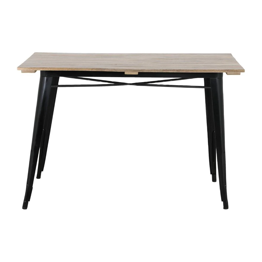 Bolero Bistro Dining Table Slatted Mango Wood Top Black 1200mm - Image 10