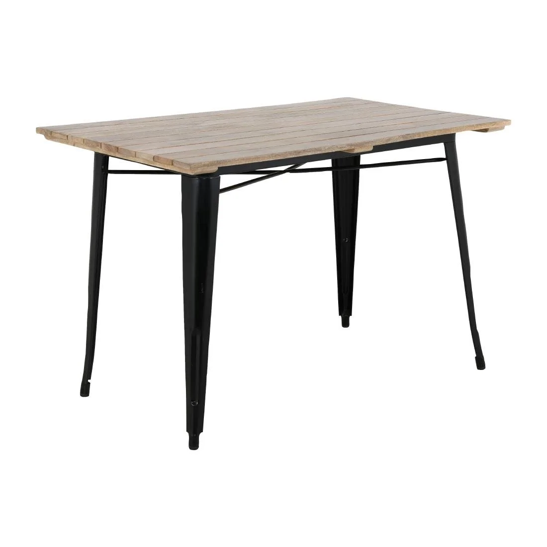Bolero Bistro Dining Table Slatted Mango Wood Top Black 1200mm - Image 1