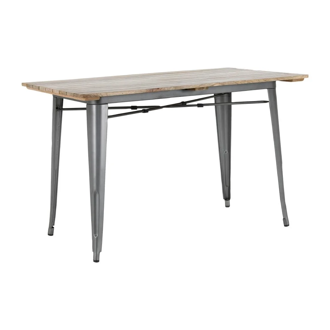 Bolero Bistro Dining Table Slatted Mango Wood Top Gunmetal 1200mm