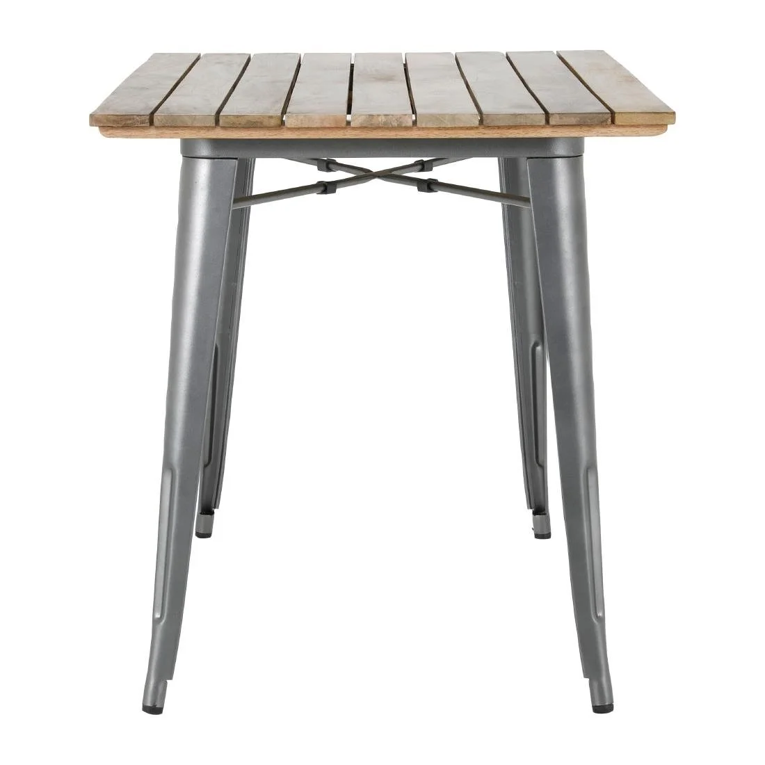 Bolero Bistro Dining Table Slatted Mango Wood Top Gunmetal 1200mm - Image 3