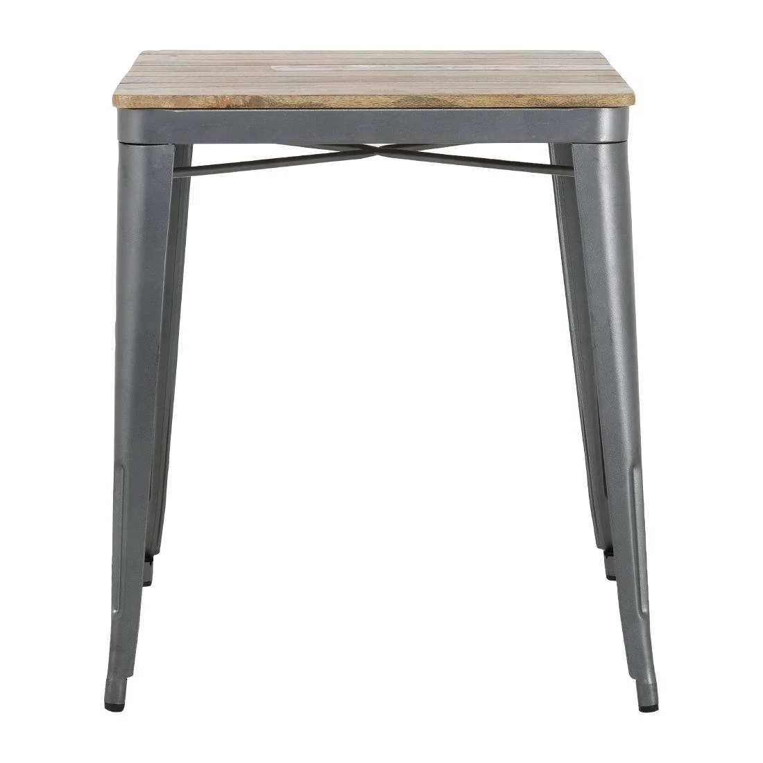 Bolero Bistro Dining Table Slatted Mango Wood Top Gunmetal Frame 650mm - Image 2