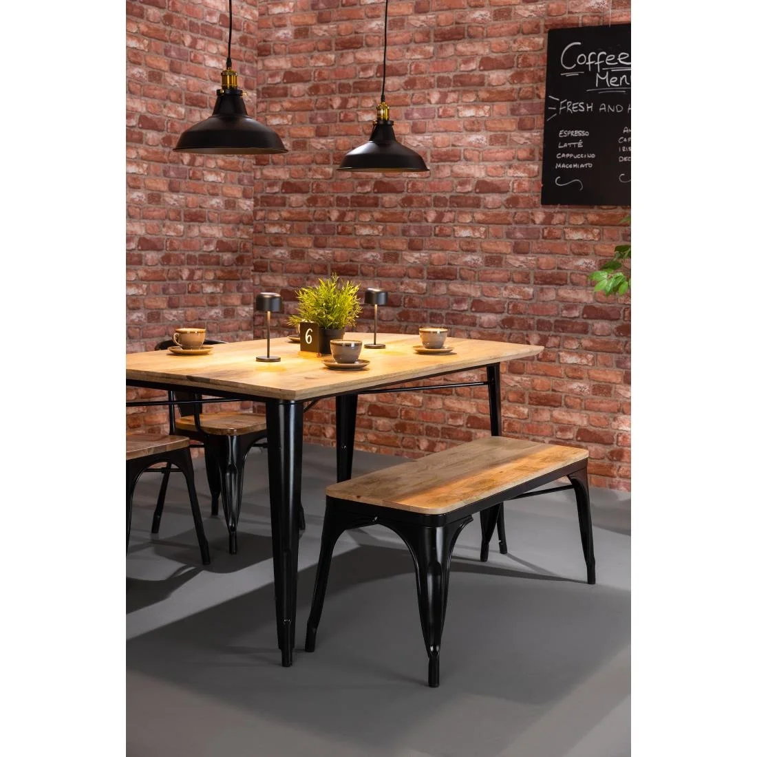 Bolero Bistro Dining Table Mango Wood Top Black Frame 1450mm - Image 14