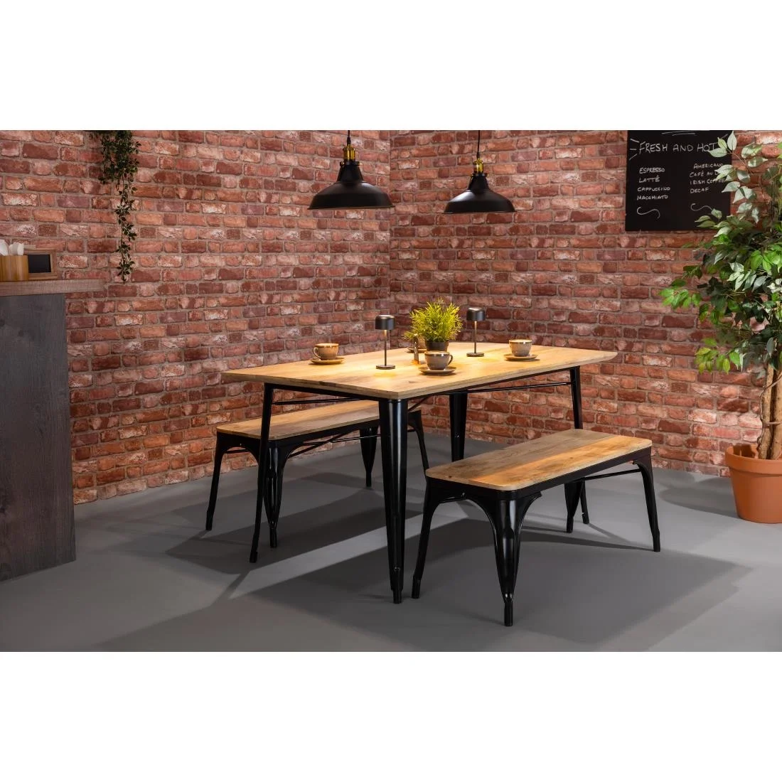 Bolero Bistro Dining Table Mango Wood Top Black Frame 1450mm - Image 15