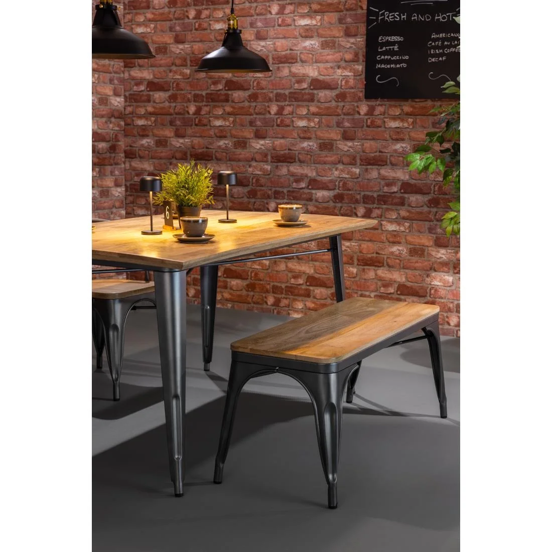 Bolero Bistro Dining Table Mango Wood Top Gunmetal Frame 1450mm - Image 10